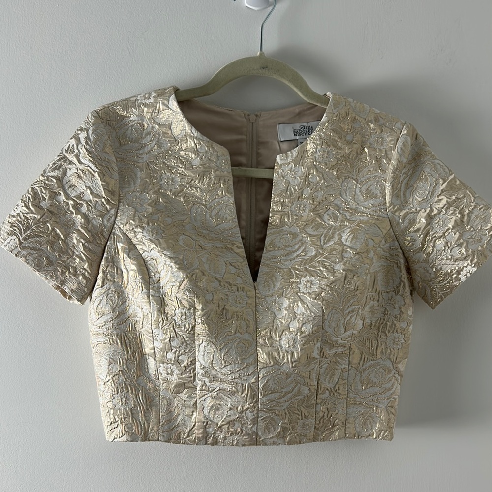 Badgley Mischka Gold and Cream Brocade Crop Top
